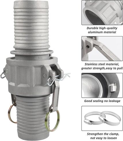 2 Inch Camlock Fittings Type Aluminum Cam and Groove Hose Fitting with Female&Male Camlock x Hose Shank,Quick Hose Couplings Adapter with Hose Clamps,Easy Connect and Disconnect in Kuwait