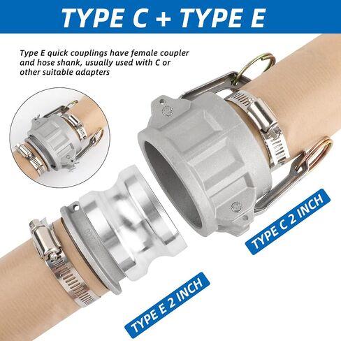 2 Inch Camlock Fittings Type Aluminum Cam and Groove Hose Fitting with Female&Male Camlock x Hose Shank,Quick Hose Couplings Adapter with Hose Clamps,Easy Connect and Disconnect in Kuwait