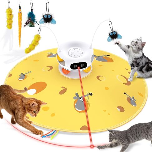 Interactive Cat Toys for Indoor Cats - 5 in 1 Cat Laser Toy Automtaic, Rechargble Motion Activated Hide and Seek Toy with Moving Feather, Tarck Balls and Chirping for Bored Kitten Exercise in Kuwait