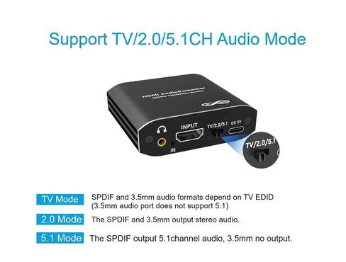 4K30 HDMI Audio Extractor/Adapter，HDMI to 3.5mm+Optical+Coaxial, Support TV/2.0CH/5.1CH Audio Mode, DTS HD/Dolby True HD/LPCM/DTS/Dolby-ac371s Format in Kuwait