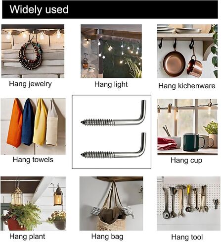 304 Stainless Steel Screw in Hooks 50 Pieces, 2 Inch L Shape Hook, 7 Shape Screw Hooks Picture Frame Hooks M3.8 in Kuwait
