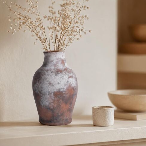 Handmade Rustic Ceramic Decorative vase, 8.3 x 5.5 inches, Off-White, Handcrafted in Vintage Style, Complements Rustic, Country, and Various Decor Themes. in Saudi Arabia