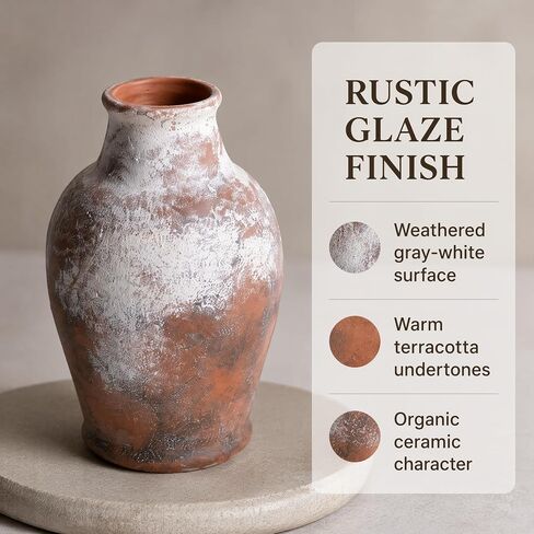 Handmade Rustic Ceramic Decorative vase, 8.3 x 5.5 inches, Off-White, Handcrafted in Vintage Style, Complements Rustic, Country, and Various Decor Themes. in Saudi Arabia