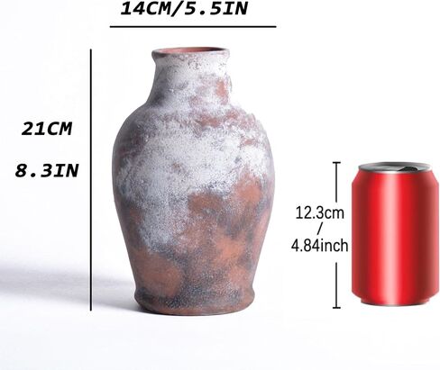 Handmade Rustic Ceramic Decorative vase, 8.3 x 5.5 inches, Off-White, Handcrafted in Vintage Style, Complements Rustic, Country, and Various Decor Themes. in Saudi Arabia