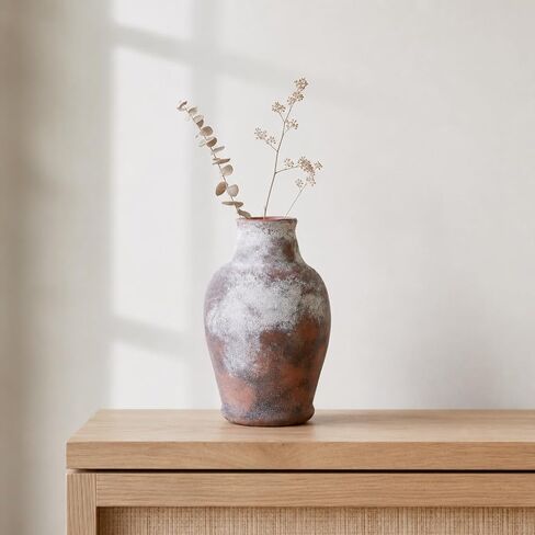 Handmade Rustic Ceramic Decorative vase, 8.3 x 5.5 inches, Off-White, Handcrafted in Vintage Style, Complements Rustic, Country, and Various Decor Themes. in Saudi Arabia