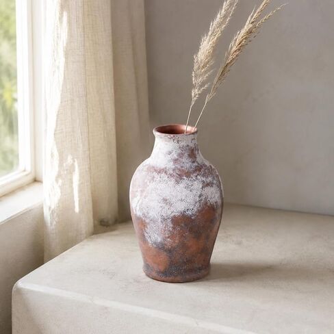 Handmade Rustic Ceramic Decorative vase, 8.3 x 5.5 inches, Off-White, Handcrafted in Vintage Style, Complements Rustic, Country, and Various Decor Themes. in Saudi Arabia