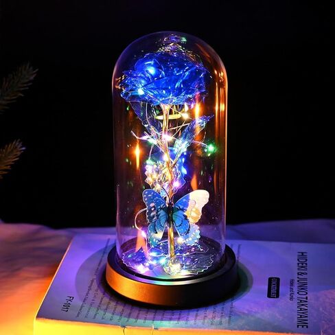 LADADA Galaxy Rose Crystal Rose Gift Glass Rose في القبة تغيير اللون التلقائي سلسلة ضوء LED على الوردة الكريستالية هدايا فريدة للنساء، عيد الميلاد، الزفاف، عيد الحب، الذكرى السنوية وعيد الميلاد in Kuwait
