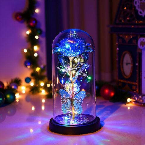 LADADA Galaxy Rose Crystal Rose Gift Glass Rose في القبة تغيير اللون التلقائي سلسلة ضوء LED على الوردة الكريستالية هدايا فريدة للنساء، عيد الميلاد، الزفاف، عيد الحب، الذكرى السنوية وعيد الميلاد in Kuwait