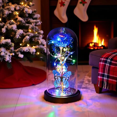 LADADA Galaxy Rose Crystal Rose Gift Glass Rose في القبة تغيير اللون التلقائي سلسلة ضوء LED على الوردة الكريستالية هدايا فريدة للنساء، عيد الميلاد، الزفاف، عيد الحب، الذكرى السنوية وعيد الميلاد in Kuwait