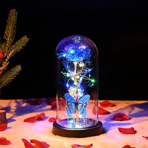 LADADA Galaxy Rose Crystal Rose Gift Glass Rose في القبة تغيير اللون التلقائي سلسلة ضوء LED على الوردة الكريستالية هدايا فريدة للنساء، عيد الميلاد، الزفاف، عيد الحب، الذكرى السنوية وعيد الميلاد in Kuwait