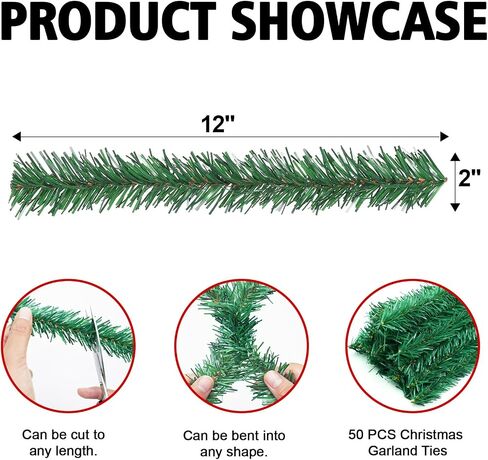 100 Pack Christmas Garland Ties, 12 Inch Artificial Pine Needles Santa’s Factory Christmas Tree Branches Wired Faux Pine Greenery Stems in Green for Christmas Decorations in Saudi Arabia