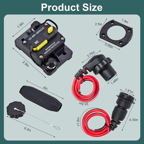 MKR-28 1865120 قابس ومقبس محرك التصيد مع مجموعة قواطع دوائر MKR-27 1865115 60A مناسبة لـ Minn Kota 12V - 48V طقم توصيل طاقة محرك التصيد، المياه العذبة والمياه المالحة البحرية in Kuwait