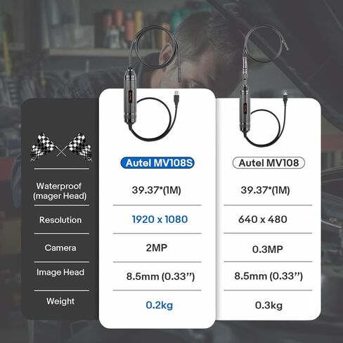 Autel MaxiVideo MV108S Digital Inspection Camera Work with PC MX808 MX900 MS906Pro MS908 MS909 MS919 Ultra, Video Inspection Scope, Waterproof Imager Head, USB Industrial Endoscope, IP67 Waterproof in Kuwait