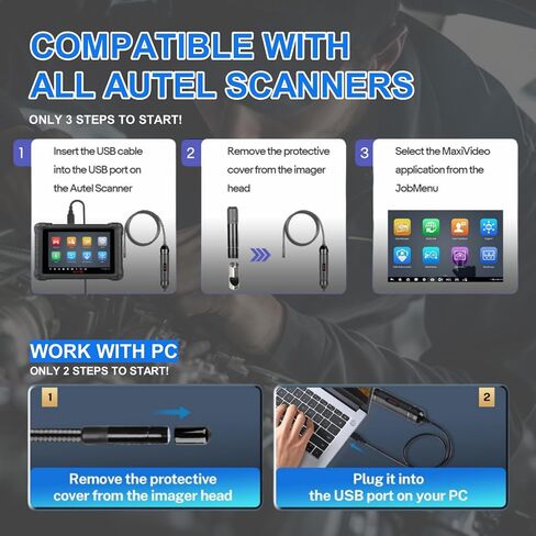 Autel MaxiVideo MV108S Digital Inspection Camera Work with PC MX808 MX900 MS906Pro MS908 MS909 MS919 Ultra, Video Inspection Scope, Waterproof Imager Head, USB Industrial Endoscope, IP67 Waterproof in Kuwait