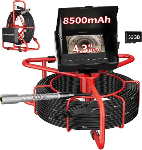 كاميرا الصرف الصحي، 100FT/30M 4.3 بوصة فحص تصريف الأنابيب مع وظيفة DVR وأضواء LED، 23 مم بوريسكوب سباكة 8500 مللي أمبير بطارية مقاومة للماء IP68 منظار HD 1000TVL بطاقة 32 جيجابايت (كاميرا 23 مم) in Kuwait