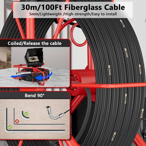 كاميرا الصرف الصحي، 100FT/30M 4.3 بوصة فحص تصريف الأنابيب مع وظيفة DVR وأضواء LED، 23 مم بوريسكوب سباكة 8500 مللي أمبير بطارية مقاومة للماء IP68 منظار HD 1000TVL بطاقة 32 جيجابايت (كاميرا 23 مم) in Kuwait