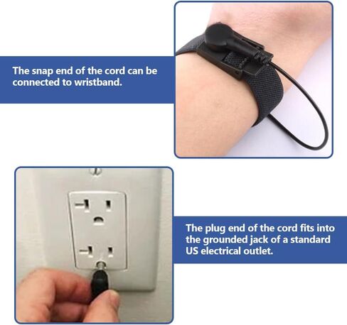 سوار معصم وكابل أرضي - مجموعات أحزمة المعصم ESD المتوافقة مع وحدات TENS EMS، محيط المعصم 7 بوصات، كابل بطول 15 قدمًا (أسود) in Kuwait