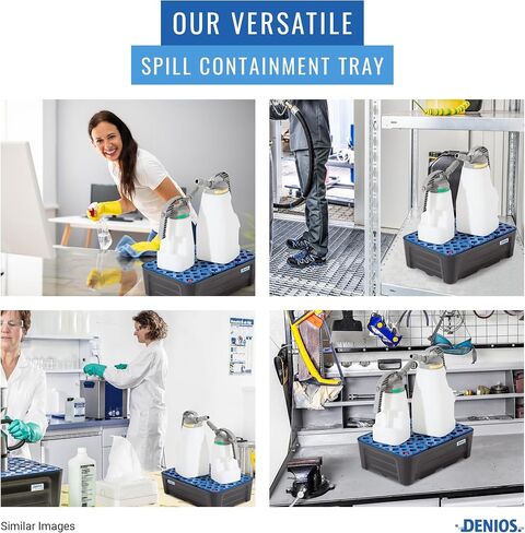 DENIOS® Spill Containment Tray with Grate - 7.9 Gallon Capacity & Included Leak Indicator | Heavy-Duty Spill Tray (23.3"x15.8"x7.1") for Industrial Use | Leak-Proof, Durable, Chemical-Resistant Pan in Kuwait