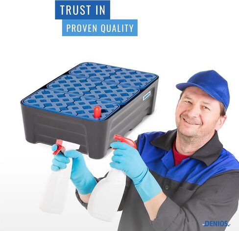 DENIOS® Spill Containment Tray with Grate - 7.9 Gallon Capacity & Included Leak Indicator | Heavy-Duty Spill Tray (23.3"x15.8"x7.1") for Industrial Use | Leak-Proof, Durable, Chemical-Resistant Pan in Kuwait