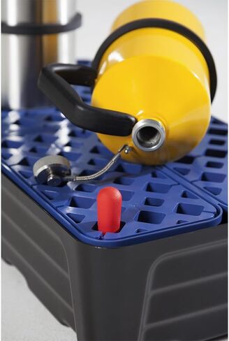 DENIOS® Spill Containment Tray with Grate - 7.9 Gallon Capacity & Included Leak Indicator | Heavy-Duty Spill Tray (23.3"x15.8"x7.1") for Industrial Use | Leak-Proof, Durable, Chemical-Resistant Pan in Kuwait