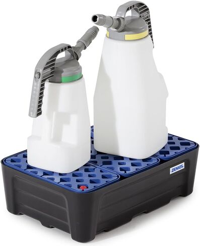 DENIOS® Spill Containment Tray with Grate - 7.9 Gallon Capacity & Included Leak Indicator | Heavy-Duty Spill Tray (23.3"x15.8"x7.1") for Industrial Use | Leak-Proof, Durable, Chemical-Resistant Pan in Kuwait