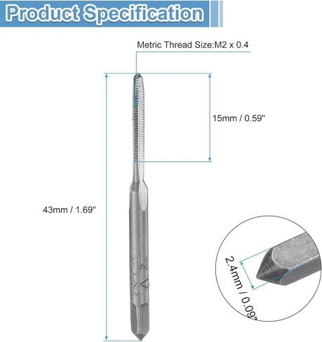 10 مجموعة من صنابير اليد المترية من uxcell، M2 x 0.4 H2 مستدقة الخيط + صنبور سفلي، مجموعة أدوات طحن وطحن من سبيكة 9CrSi in Kuwait