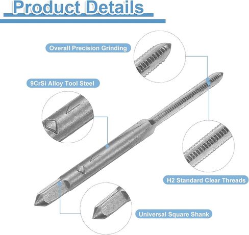 10 مجموعة من صنابير اليد المترية من uxcell، M2 x 0.4 H2 مستدقة الخيط + صنبور سفلي، مجموعة أدوات طحن وطحن من سبيكة 9CrSi in Kuwait