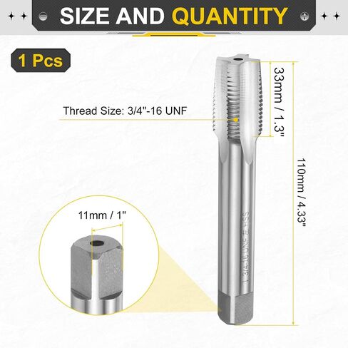 uxcell Hand Taper Tap 3/4"-16 UNF 2B Left Hand Thread Taper Style Taps Straight Flute Screw Tapping Threading Tool High Speed Steel HSS6542 in Kuwait