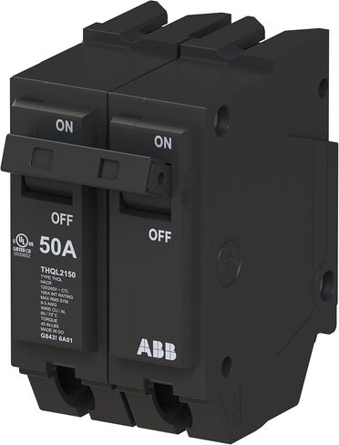 قاطع الدائرة ABB Q-Line® THQL2150 • قاطع ثنائي القطب بقدرة 50 أمبير • 120/240 فولت تيار متردد • تصنيف مقاطعة 10 kAIC • قاطع توصيل مغناطيسي حراري لمراكز التحميل in Kuwait