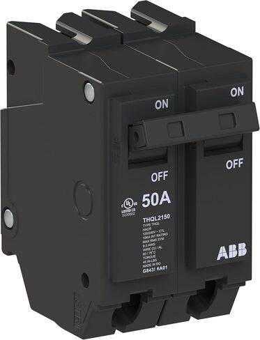 قاطع الدائرة ABB Q-Line® THQL2150 • قاطع ثنائي القطب بقدرة 50 أمبير • 120/240 فولت تيار متردد • تصنيف مقاطعة 10 kAIC • قاطع توصيل مغناطيسي حراري لمراكز التحميل in Kuwait