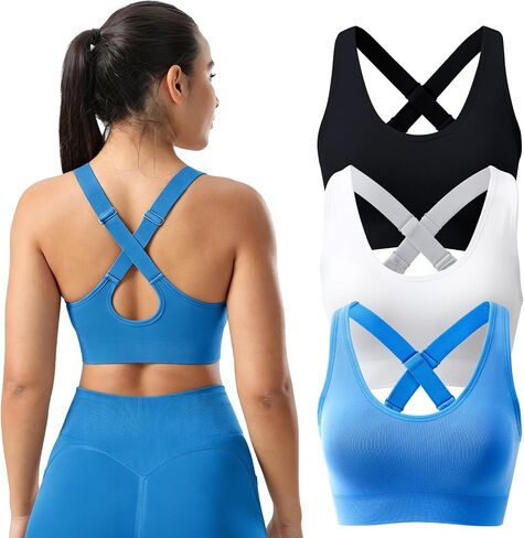 Adjustable Sports Bras for Women Padded Medium Support Criss Cross Strappy Bra Seamless for Workout Yoga Running Gym in Kuwait