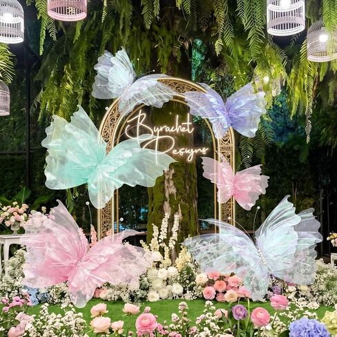 Geelin 6 Pcs Large Gradient Pink Butterfly Decorations Mariposas Grandes para Decoracion Big Butterfly Party Decor 20 Inch 12 Inch 3D Silk Butterflies for Baby Shower Birthday Party Wedding Decor in Saudi Arabia
