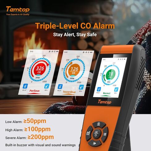 Temtop Portable Air Quality Monitor, Rechargeable Detector with Temperature & Humidity Display, 0-1000 PPM Range, TFT Color Screen, Custom Alert for Home, Travel, RV, Camping in Kuwait