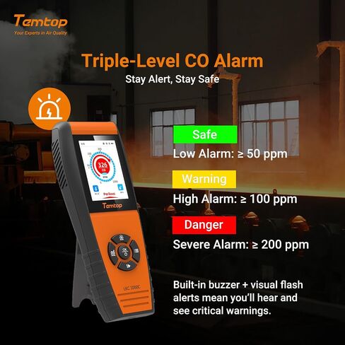 Temtop Portable Air Quality Monitor, Rechargeable Detector with Temperature & Humidity Display, 0-1000 PPM Range, TFT Color Screen, Custom Alert for Home, Travel, RV, Camping in Kuwait