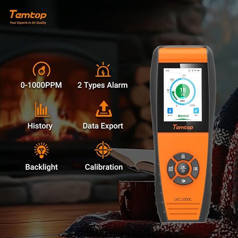 Temtop Portable Air Quality Monitor, Rechargeable Detector with Temperature & Humidity Display, 0-1000 PPM Range, TFT Color Screen, Custom Alert for Home, Travel, RV, Camping in Kuwait