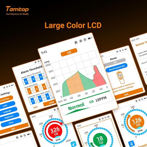 Temtop Portable Air Quality Monitor, Rechargeable Detector with Temperature & Humidity Display, 0-1000 PPM Range, TFT Color Screen, Custom Alert for Home, Travel, RV, Camping in Kuwait