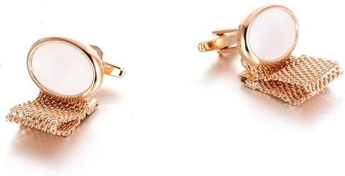 Rose gold chain sleeve studs inlaid with oval shell cuffs men's French shirt sleeve studs in Kuwait