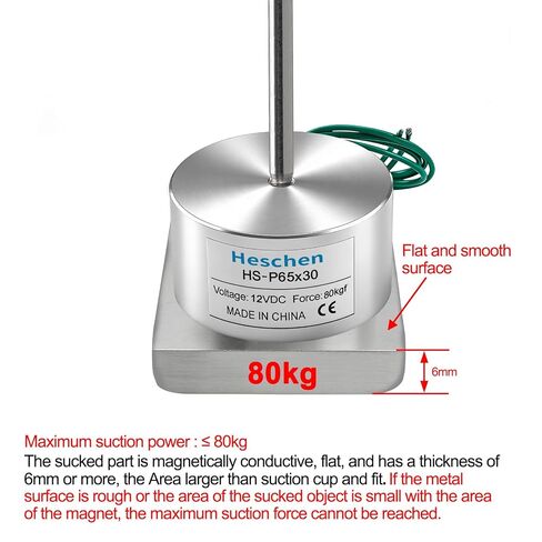 Heschen Electromagnet Magnet Solenoid, P65/30, OD 65mm, DC12V, 80Kg/176 lb in Kuwait