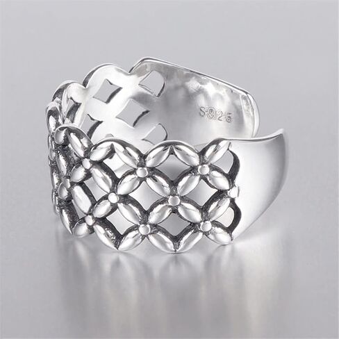 Adjustable Rings for women925silver ringsfor Women Rings Delicate Trendy S925 Silver Vintage Hollow Mesh Ring Silver Ring Wedding for Her in Kuwait