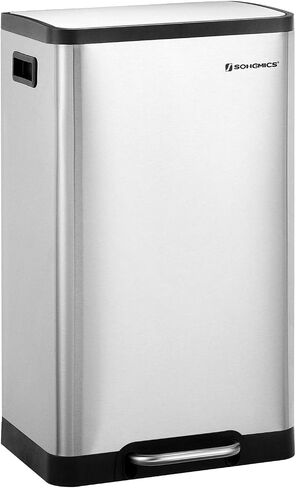 SONGMICS Plastic Kitchen Trash Can, 12-Gallon (45 L) Garbage Can with Stainless Steel Lid, Soft Close, Pedal Waste Bin with Wheels and Rear Handle, Ink Black ULTB533B01 in Kuwait