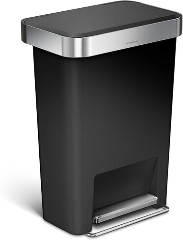 علبة هجينة من Simplehuman، سلة مهملات مطبخ مستطيلة سعة 45 لترًا / 12 جالون، إصدار الاستوديو، نظام Liner Rim، Liner Pocket®، دواسة 150,000 خطوة، Lid Shox® Silent Close، بلاستيك أخضر هنتر in Kuwait