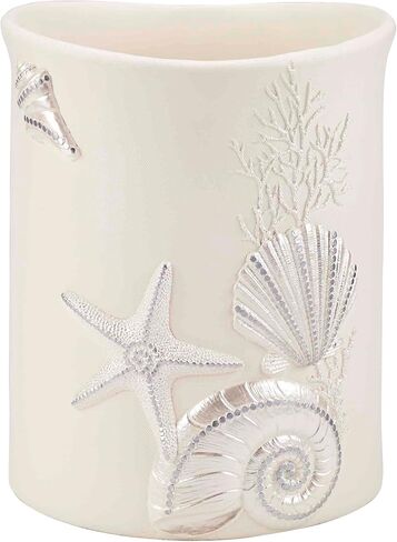 Avanti Linens - Wastebasket, Decorative Trash Can, Seashell Inspired Bathroom Accessories, Guest Bathroom Essentials (Sequin Shells Collection) in Kuwait
