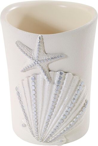 Avanti Linens - Wastebasket, Decorative Trash Can, Seashell Inspired Bathroom Accessories, Guest Bathroom Essentials (Sequin Shells Collection) in Kuwait