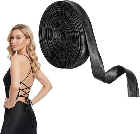197 Inches Corset Ribbon Laces Elegant Black Straps for Dress Adjustable Fit Satin Corset Ribbon Back Lace up Corsets Replacement Zipper or Buttons Belt Accessories in Kuwait