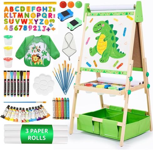 Art Easel for Kids تتراوح أعمارهم بين 2-4 4-8 ، طفل صغير مع 3 لفائف ورقية ولوحة بيضاء مغناطيسية وأطفال من الفنون الخشبية القابلة للتعديل مع الأطفال الصغار 2،3،4،5،6،7،8،9،10 سنة الأولاد والبنات ، الأخضر in Kuwait