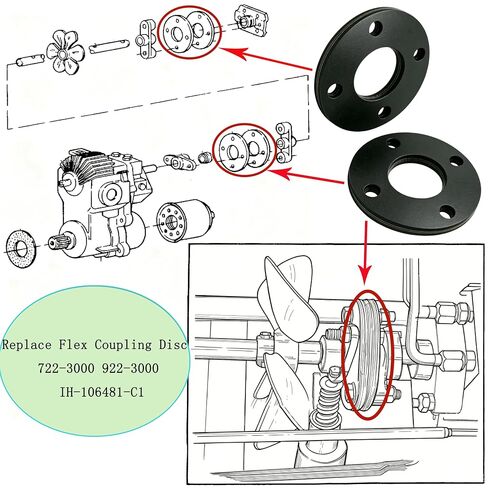 722-3000 922-3000 Flex Coupling Disc IH-106481-C1 Compatible with 800 982 984 986 1050 1100 1200 1512 1912 1914 Lawn Tractor Model（2Pcs） in Kuwait