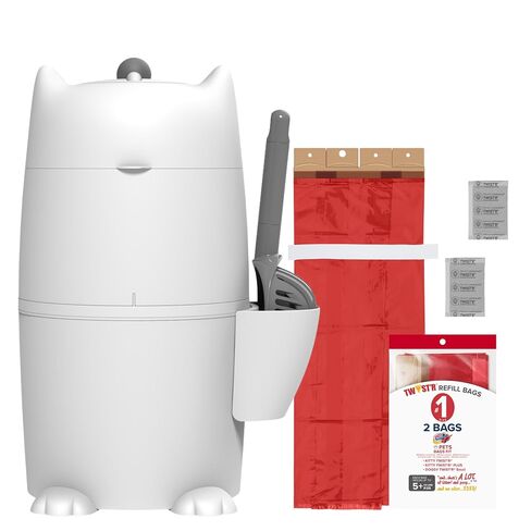 Red Rocket Pets Litter Trash Can for Cat Kitty Twister Plus, Litter Disposal System, No Smell Litter Storage Container with Scooper, 2X Refill Bags and 2X Charcoal Sachets (Standard) in Saudi Arabia