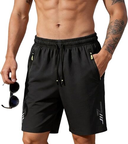 Mens Casual Shorts 9" Chino Cotton Shorts Summer Beach Drawstring Shorts with Pockets in Kuwait