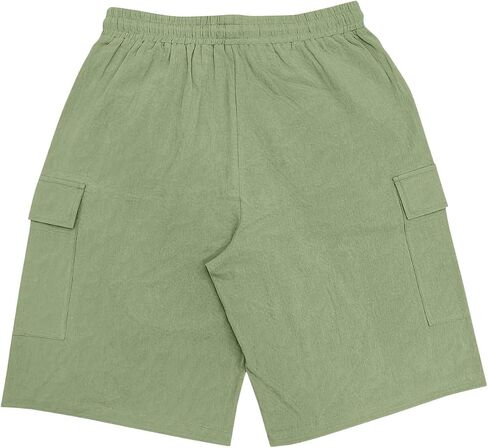Cotton Linen Cargo Shorts for Men Summer Casual Loose Elastic Waist Lightweight Beach Vacation Shorts with Pockets in Kuwait