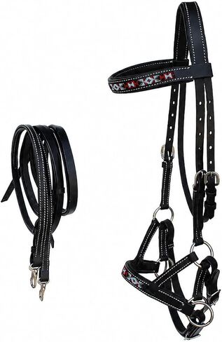 حصان غربي من الجلد الأسود مزين بالخرز من Bitless Sidepull Bridle 77RT17BK-F in Kuwait